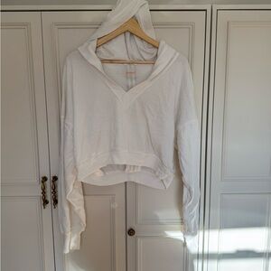 FP Movement White and Blue/Green/Yellow Stripe Cropped Hoodie Size M